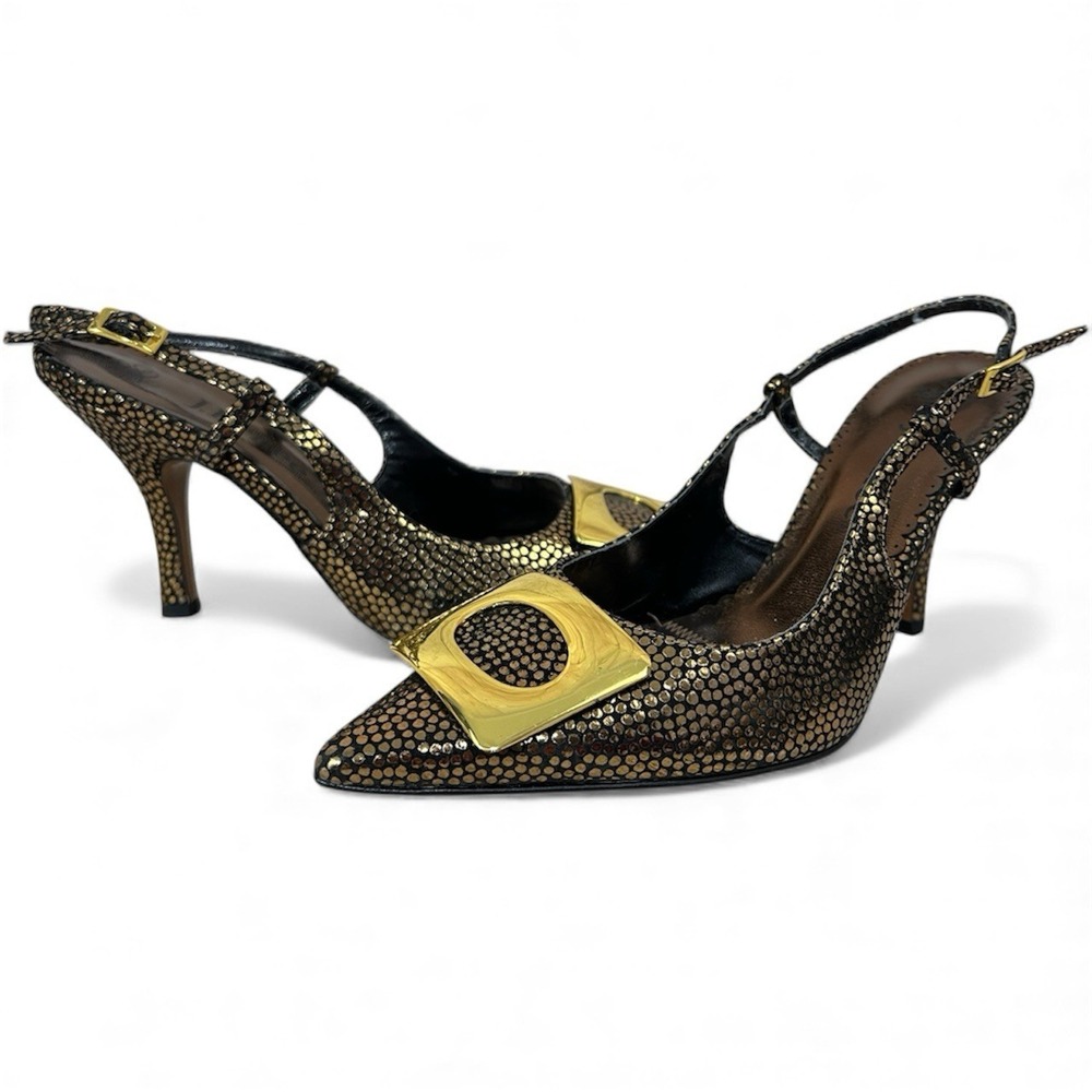 J Renee Bronze Metallic Slingback Heels 8M Pointed Toe Buckle Glam Whimsigoth - Picture 1 of 9